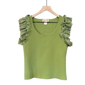 Bailey 44 Tulle Detail Luxury Knit Top in Fern Green Size Large